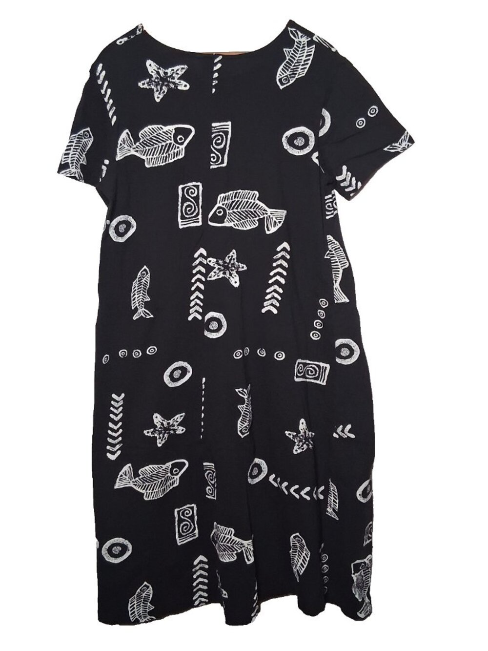 Kisses And Hugs Dress XL Black Knit Cotton Black Fish Beach Vacation Coastal - Picture 3 of 12